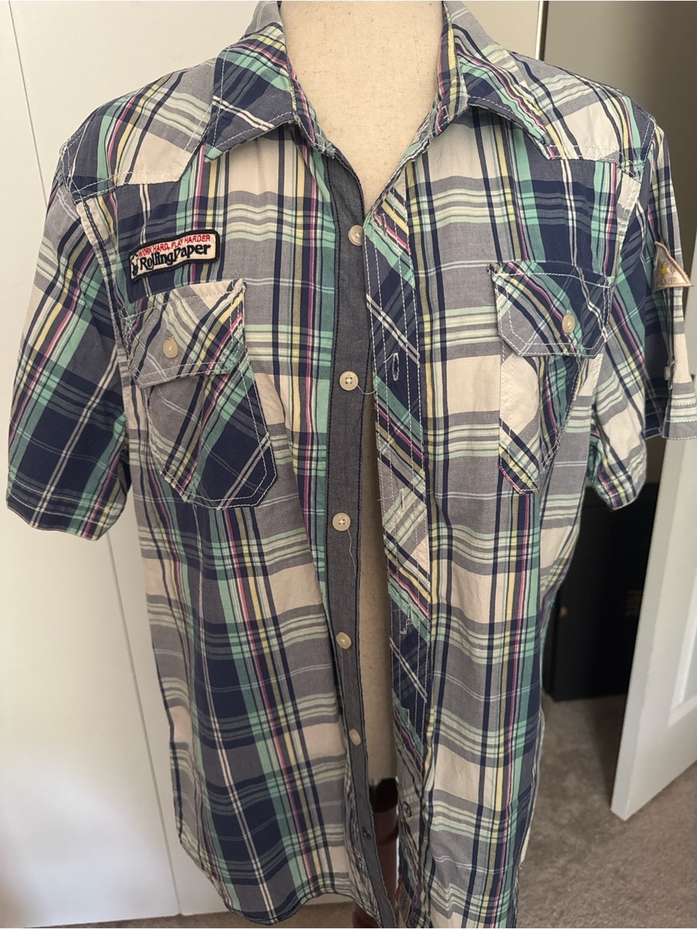 Vintage Rolling Paper Co. Plaid Button Up Shirt XL